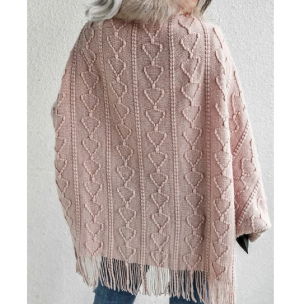 Boho vegan fur sweater cardigan open poncho - Picture 15 of 16